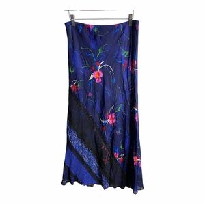 Modern Bohemia Silk Floral Maxi Skirt - Blue and Pink